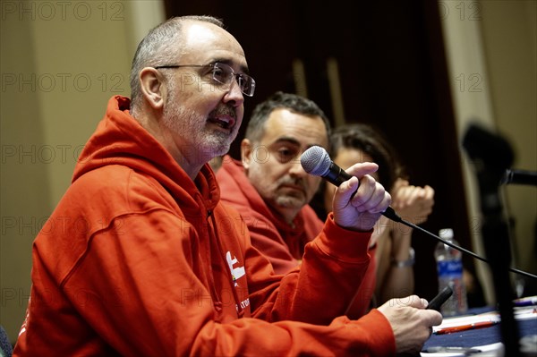 Chicago, Illinois, Shawn Fain, president of the United Auto Workers union, speaks at a workshop