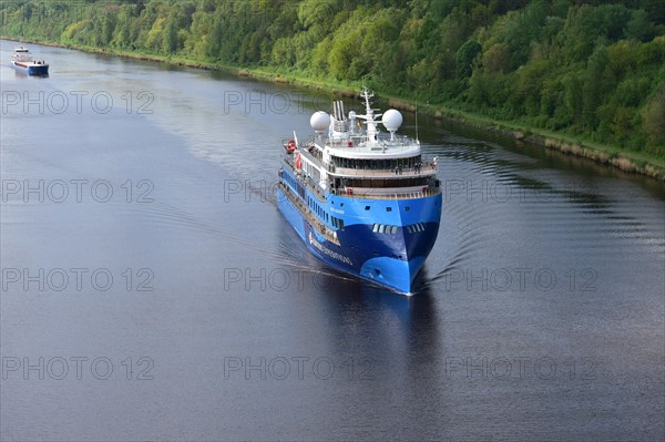 Expedition cruise with cruise ship Ocean Albatross in the Kiel Canal, Kiel Canal,
