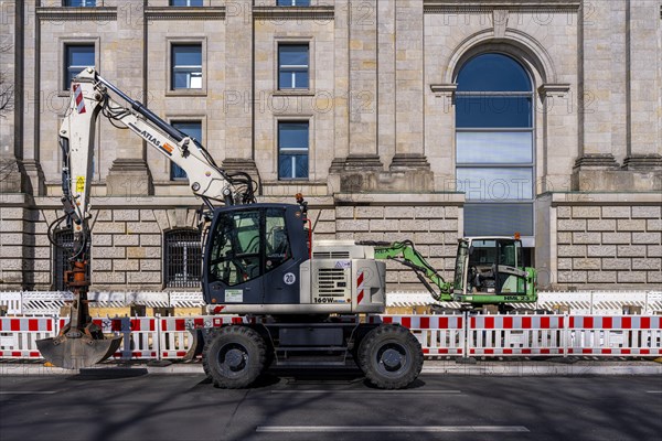 Construction machinery and materials at a building site, Berlin, Germany, Europe