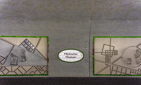 Interior photograph, wall mosaic, Maerkisches Museum underground station, Berlin, Germany, Europe