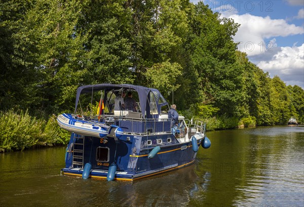 Excursion by motorboat, Rheinsberg, Brandenburg, Germany, Europe