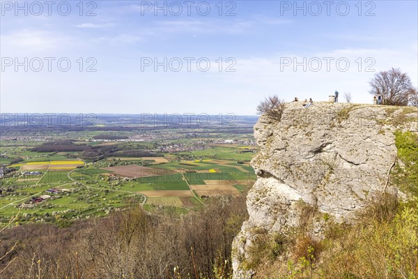 Breitenstein near Ochsenwang in spring, rocky outcrop of the Swabian Alb, 811 metre high rocky