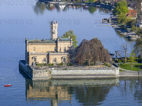 Montfort Castle on Lake Constance, aerial view, landmark of the municipality of Langenargen,