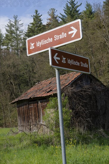 Sign in Liemersbach, Grosserlach, Rems-Murr district, Idyllic Road, Mainhardter Forest,