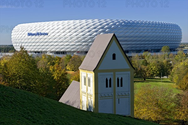 Allianz Arena, football stadium of FC Bayern Munich, copy of the Romanesque pilgrimage church of
