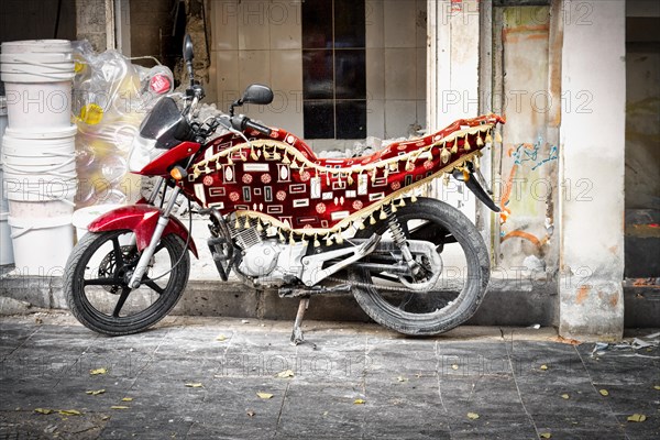 Adorned motorbike, Sanliurfa bazaar, Turkey, Asia