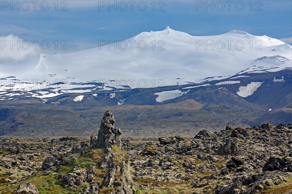 Glaciated volcano and lava landscape, Jules Verne, Journey to the centre of the earth,
