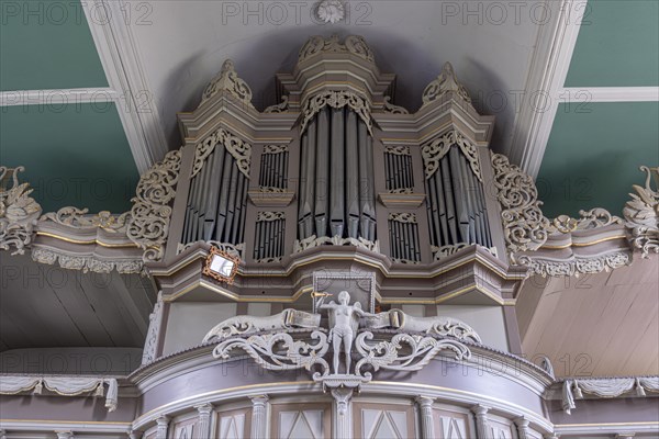 Organ prospectus in the Protestant Reformed Church from 1401 in Greetsiel, Krummhoern, East Frisia,