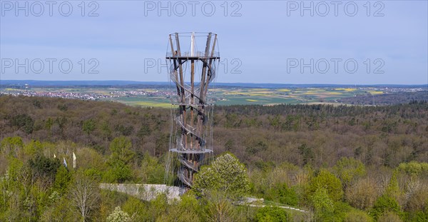 Schoenbuchturm, observation tower in Schoenbuch Nature Park, aerial view, Herrenberg,