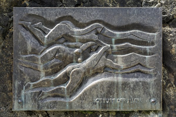 Bronze plaque Birth of the Iller, Illersprung, confluence of the Trettach, Breitach and Stillach