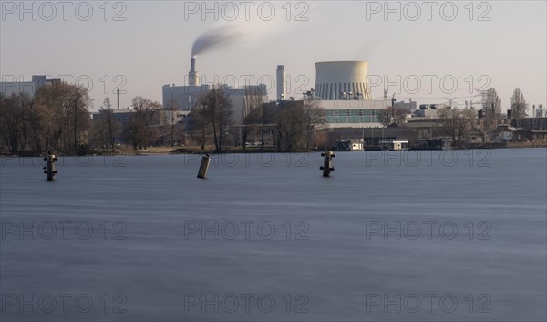Long exposure, power station on the Havel in Berlin Spandau, Germany, Europe