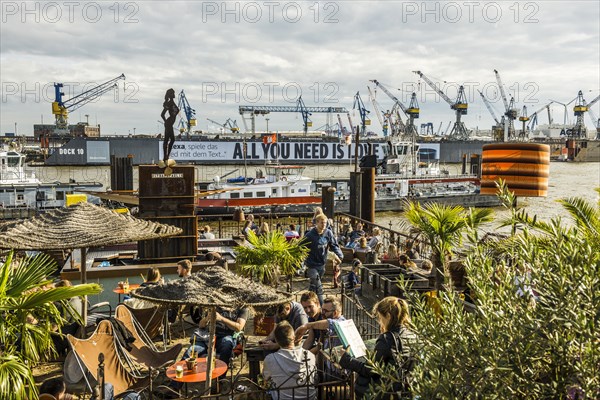 Beach Club Strand Pauli, at the jetties in Oat harbour, Hamburg, Germany, Europe