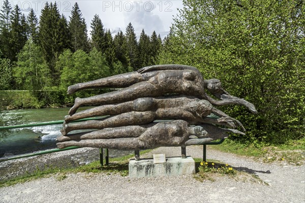 Bronze sculpture at the Illersprung, confluence of the Trettach, Breitach and Stillach rivers,