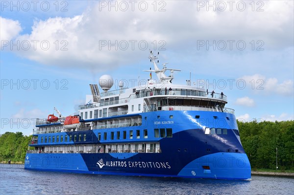 Expedition cruise with cruise ship Ocean Albatross in the Kiel Canal, Kiel Canal,