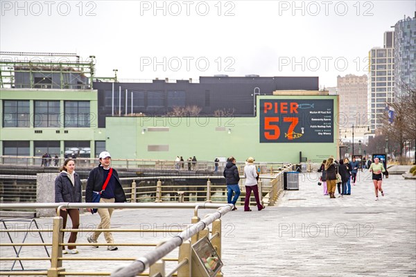 Pier 57, a food hall and cultural centre in the Hudson River, Manhattan, New York City