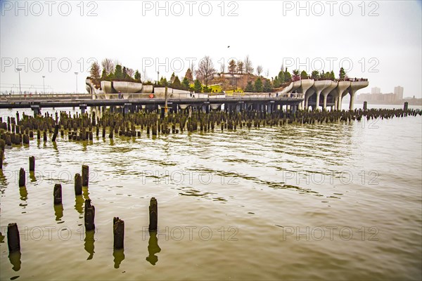 Little Island at Pier 55, an artificial island park in the Hudson River, Manhattan, New York City