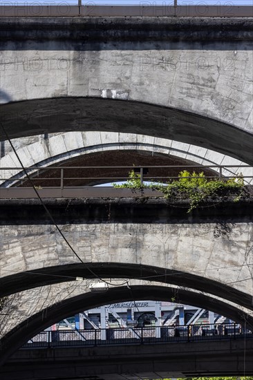Railway bridges at Nordbahnhof, infrastructure of Deutsche Bahn AG, concrete arch bridges,