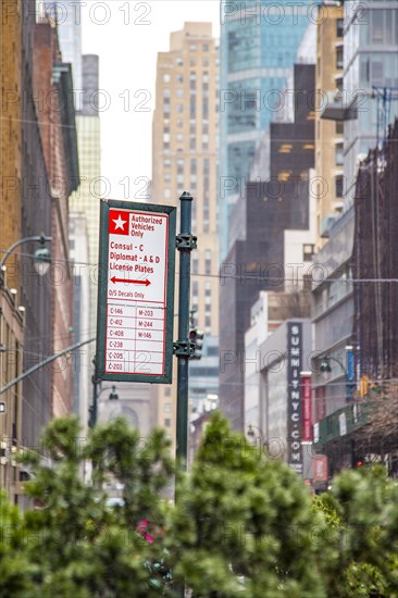 Parking permit for diplomatic vehicles only, opposite the United Nations Headquarters, New York