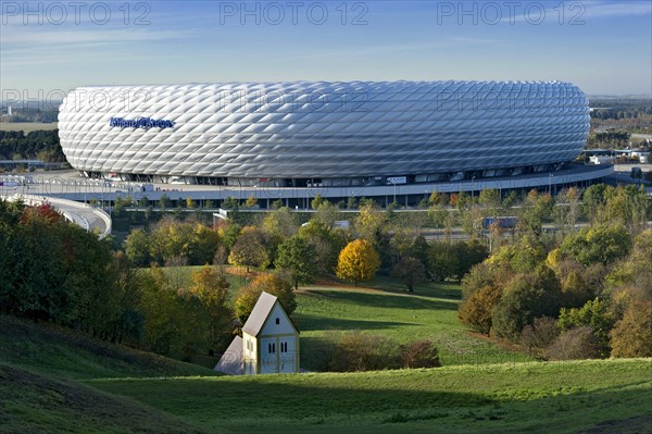 Allianz Arena, football stadium of FC Bayern Munich, copy of the Romanesque pilgrimage church of