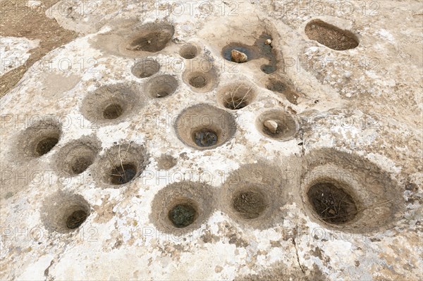 Neolithic archaeological site of Karahan Tepe, Carved holes, Sanliurfa, Turkey, Asia