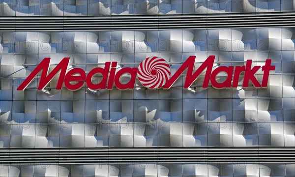 Advertising MediaMarkt at the shopping centre Hoefe am Bruehl, called Blechbuechse, Leipzig,