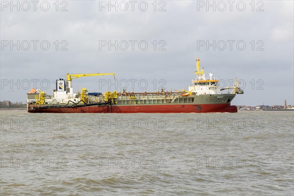 Medway ship Hopper Dredger vessel, approaching port of Harwich, River Orwell Stour estuary, Suffolk