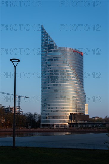View of the Schwedbank headquarters on the western bank of the Daugava, Riga, Latvia, Europe
