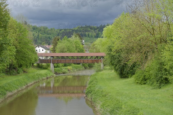 Kocher bridge in Gaildorf, Kocher valley, church, Limpurger Land, Schwaebisch-Franconian Forest