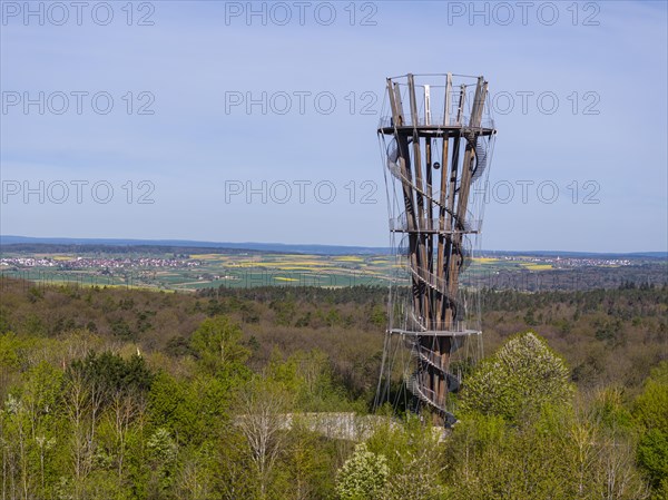 Schoenbuchturm, observation tower in Schoenbuch Nature Park, aerial view, Herrenberg,