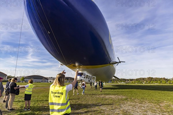 Zeppelin ready for take-off for a sightseeing flight, Tourism on Lake Constance, Friedrichshafen,