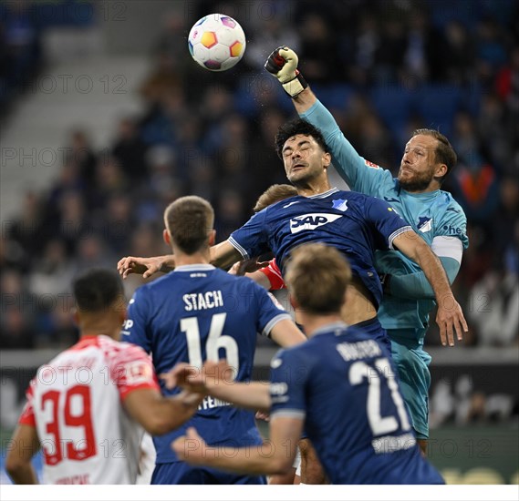 Penalty area scene, goal area scene Fist defence action Goalkeeper Oliver Baumann TSG 1899