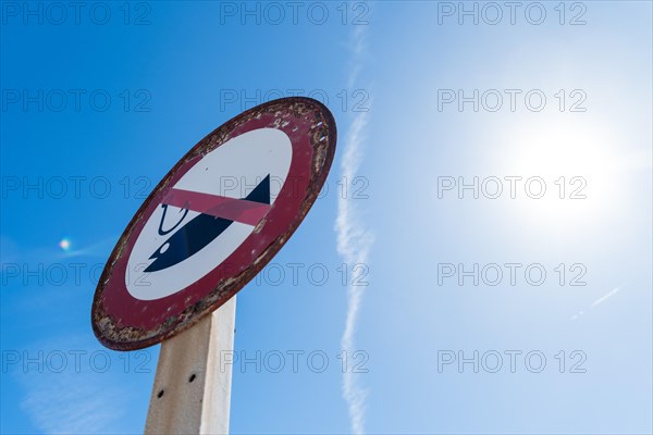 No fishing sign on the Moll de Llevant promenade, a 4.5km long promenade for joggers, walkers,