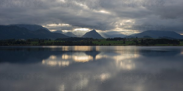 Sunset, Hopfensee, Hopfen am See, near Fuessen, Ostallgaeu, Allgaeu, Bavaria, Germany, Europe
