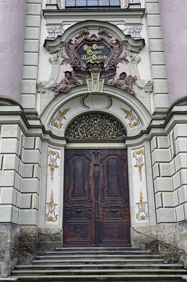 Entrance gate, Basilica of St Alexander and St Theodor, Ottobeuren Monastery, Allgaeu, Swabia,