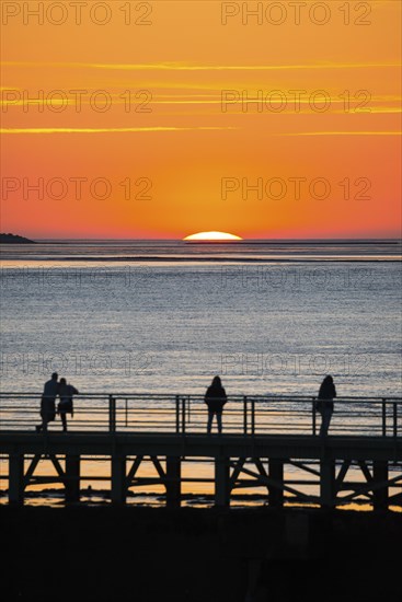 Silhouettes of several people on the pier free canal, jetty, couple and individuals watching the