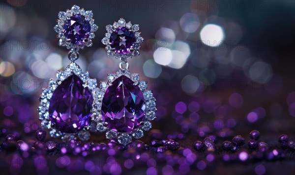 A pair of earrings featuring dazzling amethyst gemstones AI generated