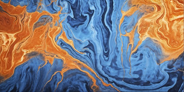 Marble textured blue and orange chalkboard as illustration background, AI generated