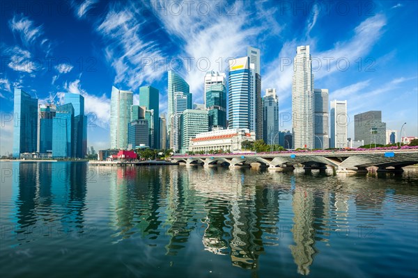 Singapore business district skyscrapers skyline and Marina Bay in daytime