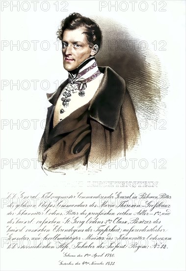 Alois Fuerst Liechtenstein (1780-1853), General of the Cavalry. Knight of the Golden Fleece,