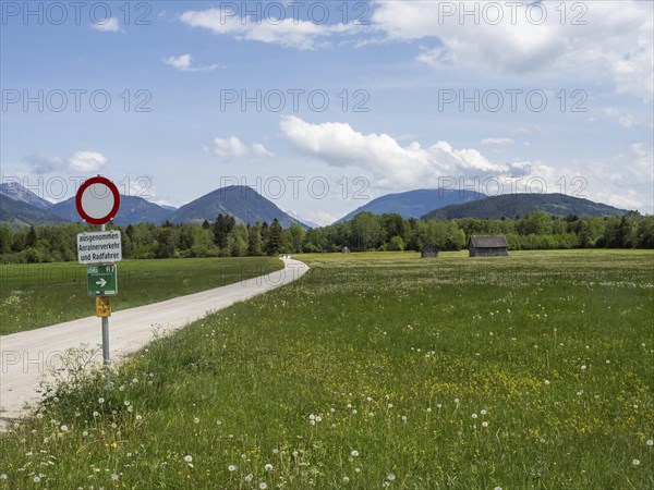 Signpost, Enns cycle path, near Woerschach, Enns Valley, Styria, Austria, Europe