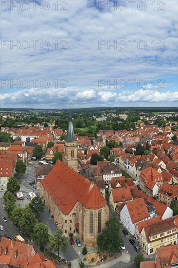 Aerial view of the historic old town of Schwabach with a view of the town church of St John and St
