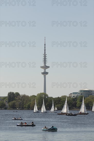Symbolic picture weather, leisure activity, summer spring, sailing boats, pedal boats and