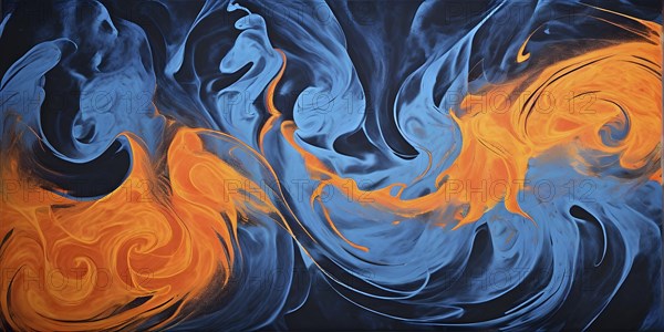 Marble textured blue and orange chalkboard as illustration background, AI generated