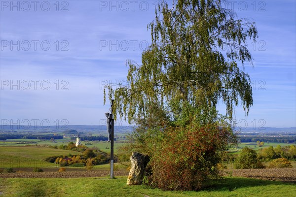 Viewpoint Platte, Ries and pilgrimage church Maria Bruennlein from the edge of the crater, Wemding,