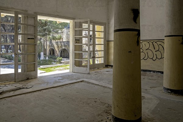 Ruins in the ghost town of Eleousa, former sanatorium for tuberculosis, Lost Place, Rhodes,