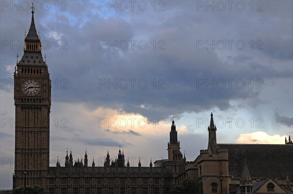 Big Ben and parts of Westminster Hall at dusk, Bridge Street, SW1, london, England, United Kingdom,