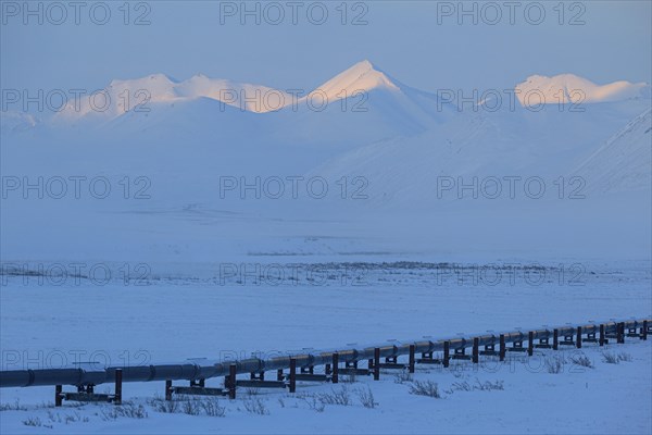 Oil production in the Arctic, Trans Alaska Pipeline, winter, Brooks Range, Alaska, USA, North