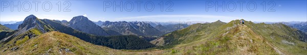 Panorama, view from the Carnic main ridge with rocky mountain peaks, view of the mountain peaks of