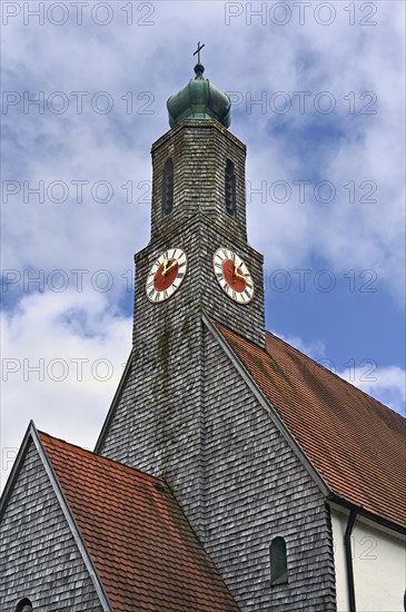 Church with shingle facade, Swabia, Bavaria, Germany, Europe