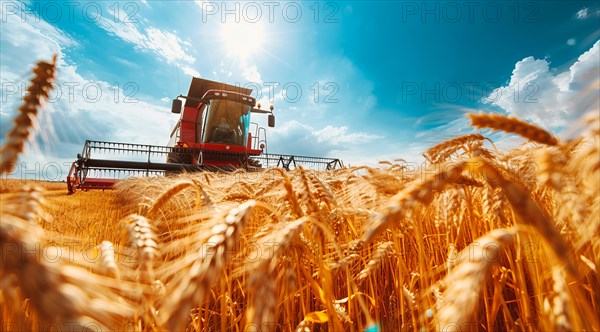 Combine harvester. collecting harvest of rye and wheat, Agriculture grain farming concept, AI